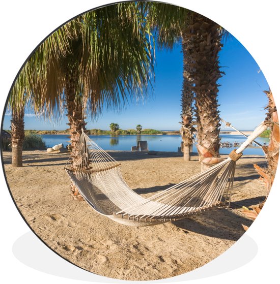 WallCircle - Wandcirkel - Muurcirkel - Strand - Hangmat - Relax - Aluminium - Dibond - ⌀ 60 cm - Binnen en Buiten