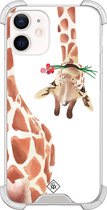 Casimoda® hoesje - Geschikt voor iPhone 12 Mini - Giraffe - Shockproof case - Extra sterk - TPU/polycarbonaat - Bruin/beige, Transparant