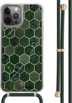 Casimoda® hoesje met groen koord - Geschikt voor iPhone 12 Pro - Kubus Groen - Afneembaar koord - TPU/polycarbonaat - Groen