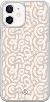 Casimoda® hoesje - Geschikt voor iPhone 12 Mini - Ivory Abstraction - 2-in-1 case - Schokbestendig - Geometrisch patroon - Verhoogde randen - Bruin/beige, Transparant