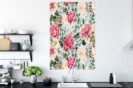 Stickers muraux - Fleurs - Rose - Motif - 80x120 cm - Film Adhésif