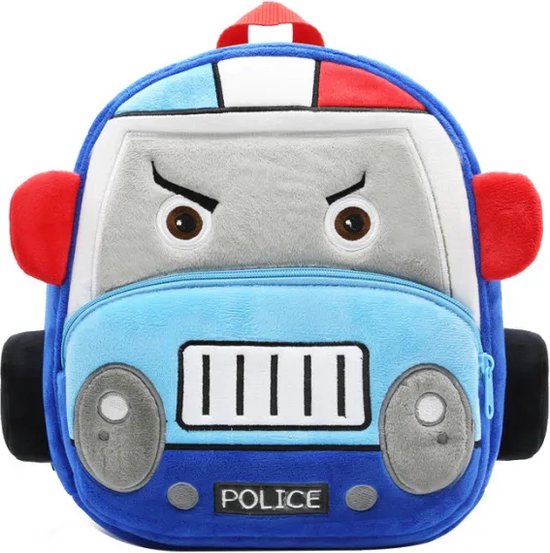 BoefieBoef Politiewagen Peuter/Kleuter Rugtas - Avontuurlijke Kinder Autorugzak 0-6 Jaar | 100% Eco-Vriendelijke Baby Backpack Voertuigen - blauw