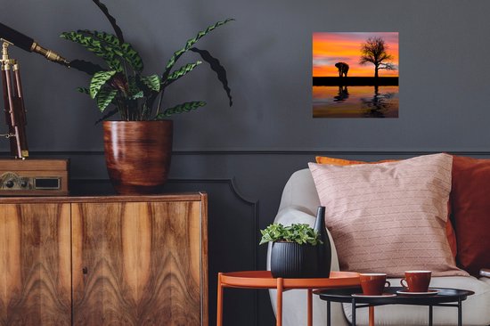 Stickers Stickers muraux - Éléphant et coucher de soleil - 30x30 cm - Feuille adhésive