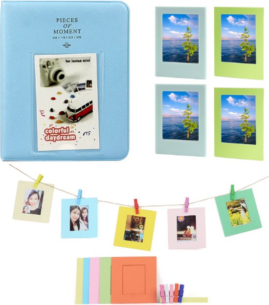 Instax Mini 6-in-1 Deluxe Set | Fotoalbum 65-vaks + 4 Magnetische Fotolijstjes + Fotoslinger | Geschikt voor (o.a.): Fujifilm Instax Mini 12 / 7s / 8 / 9 / 11 / Evo / 25 / 90 / Link / SP-2 / Liplay / Film Polaroid | Fotoboek Foto Album Fotoslinger - Wanties
