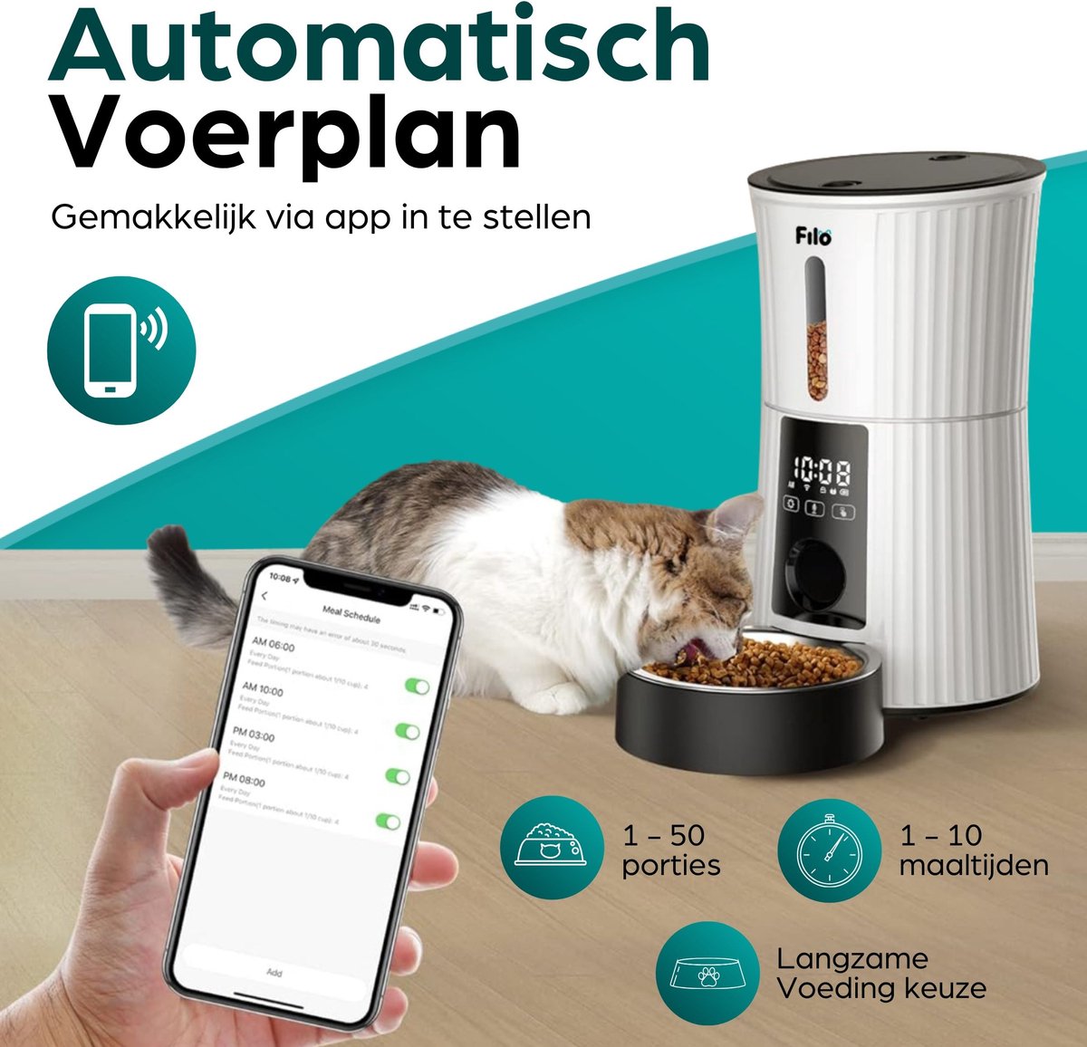 Afbeelding 3 van Filo Automatische Voerbak Kat en Hond met App Wit 4L - Voerautomaat - Voerdispenser - Voederbak - Voerautomaten Katten - Honden