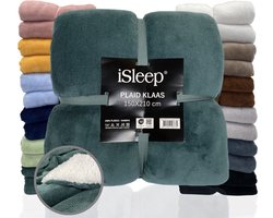 foto van iSleep Plaid Klaas - Heerlijk Zacht - Fleece Deken - Extra Lang - 150x210 cm - Donker Groen
