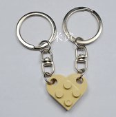 Bouwstenen sleutelhanger - Imitatie bouwsteen hart - brick keychain - Vriendschap - Geliefde - BFF - Beige - Valentijn cadeautje voor haar & hem