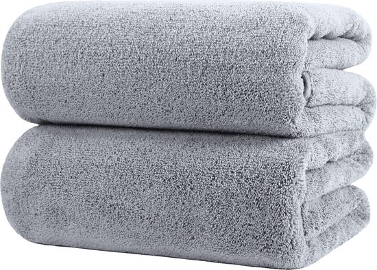 premium microvezel badhanddoek - pluisvrij & sneldrogend - grijs - 89 x 178 cm - 2 stuks
