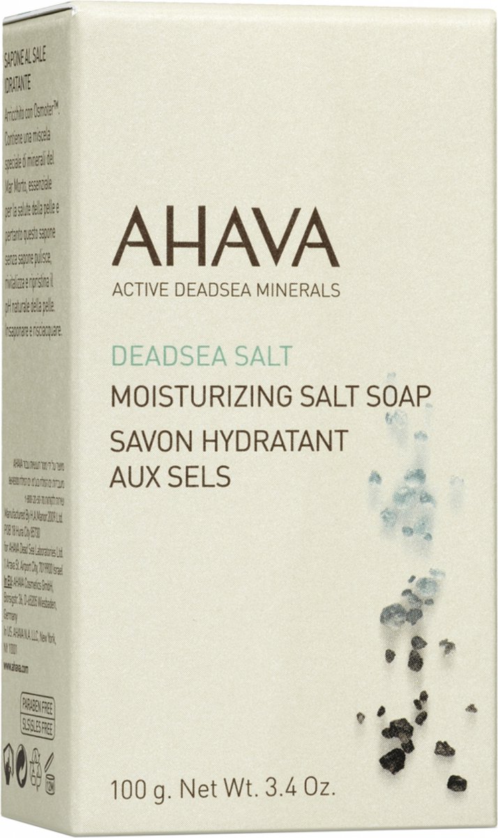 Goedkoopste AHAVA Vochtinbrengende Zout Zeep - Spoelt Vuil en Onzuiverheden Weg | Zeepblok Behoudt Natuurlijke Hydratatie | Herstelt pH-Balans | Lichaam & Gezichtsreiniging | Soap Bar Ideaal voor Douche of Bad - 100g