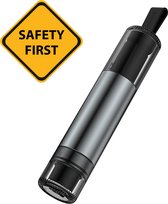 Povex Veiligheidshamer - Noodhamer - Safety Hammer & Gordelsnijder - Noodhamer Auto - Aluminium - Inclusief Testglas en Zelfklevende Houder - Grijs