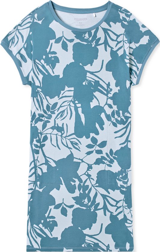 SCHIESSER Modern Nightwear T-shirt - dames slaapshirt korte mouw bloemenprint bluebird - Maat: 40