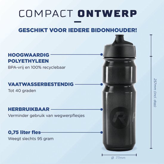 Rogelli Sportbidon 750ml - Fietsbidon - Drinkfles BPA vrij - Zwart van Rogelli — afbeelding 4