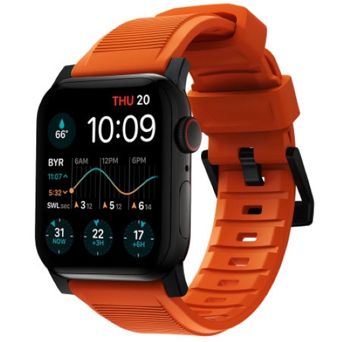 Nomad Rugged Band - geschikt voor Apple Watch 45-49 - Black - Ultra Orange