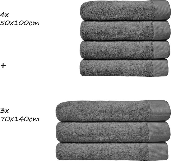HOOMstyle Badgoedset Aanbieding 4x Handdoek 50x100cm & 3x Badlaken 70x140cm - Voordeelset - Grijs / Antraciet