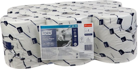 Foto: Voordeelverpakking 2 x tork reflex centerfeed poetspapier advanced 1 laags wit m4 300mtr 20cm 6 rol 473242 