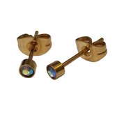 Aramat jewels ® - Zweerknopjes multikleur zirkonia chirurgisch staal goudkleurig 3mm
