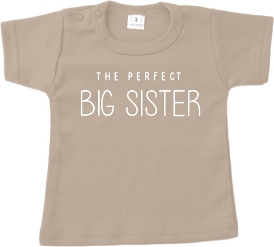Grote Zus shirt - The perfect big sister - Sand - Korte mouw - Maat 80