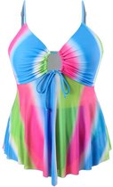 Sexy Tankini set - Doorschijnend Tanktop- Grote Maat Tie-dye Trekkoord V-hals Cami-top en slip- 2-delige Zwempak Badpak Bikini Zwemkleding Strandkleding 105- Lichtgroen Blauw- Maat XL