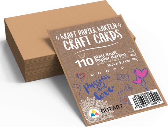 Tritart Cartes Blanco en papier kraft, 110 cartes en papier pour