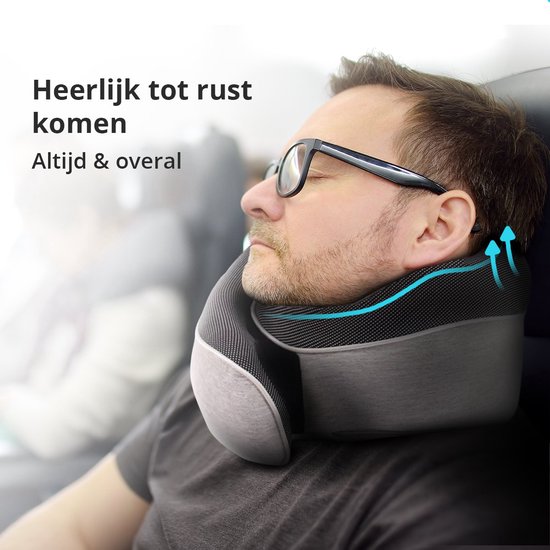 FoJo Premium Nekkussen Luxe Reiskussen Memory Foam Vliegtuig Auto Comfort bol