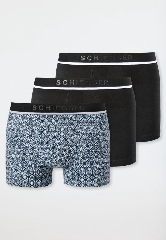 Schiesser Korte short & boxer 3 Pack 'Black'/'Blue' Katoen