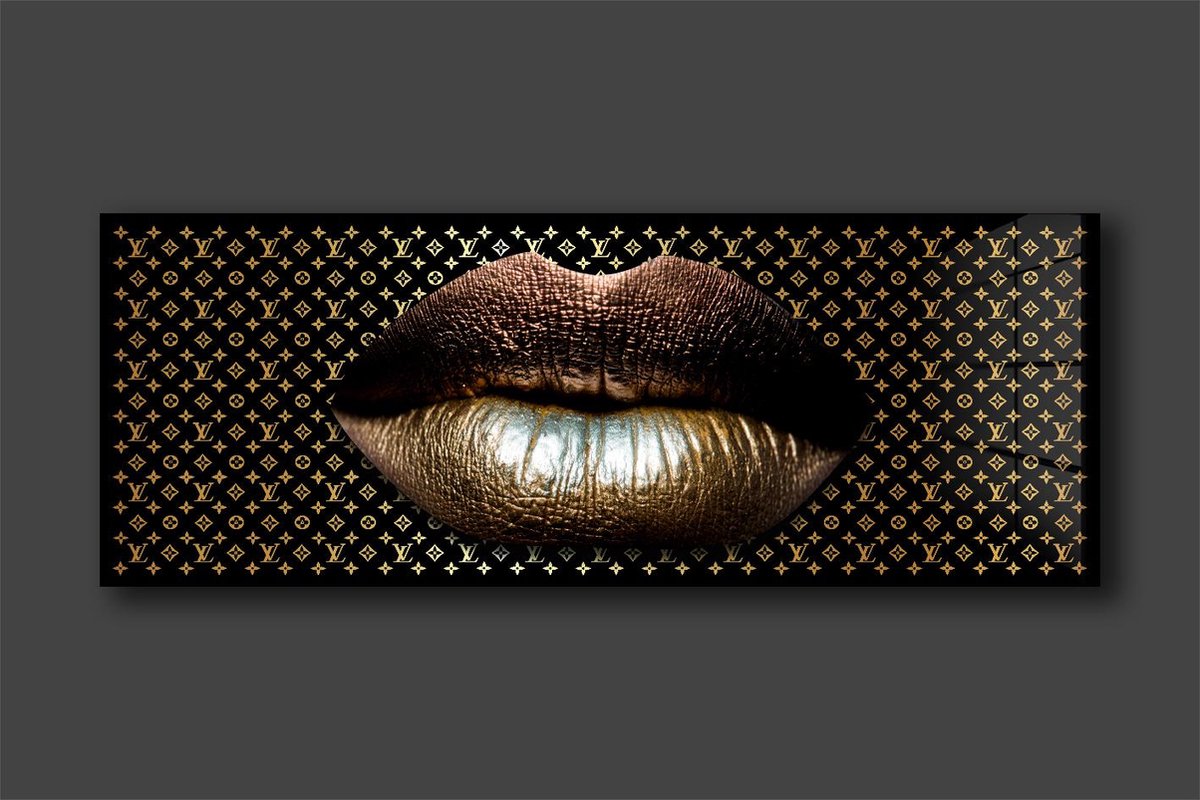 GOLDEN LV LIP schilderij op plexiglas 120x50cm