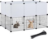 konijnenren, binnen, HBD 72,5 x 110 x 74 cm, voor knaagdieren, metaal & kunststof, zwart/wit