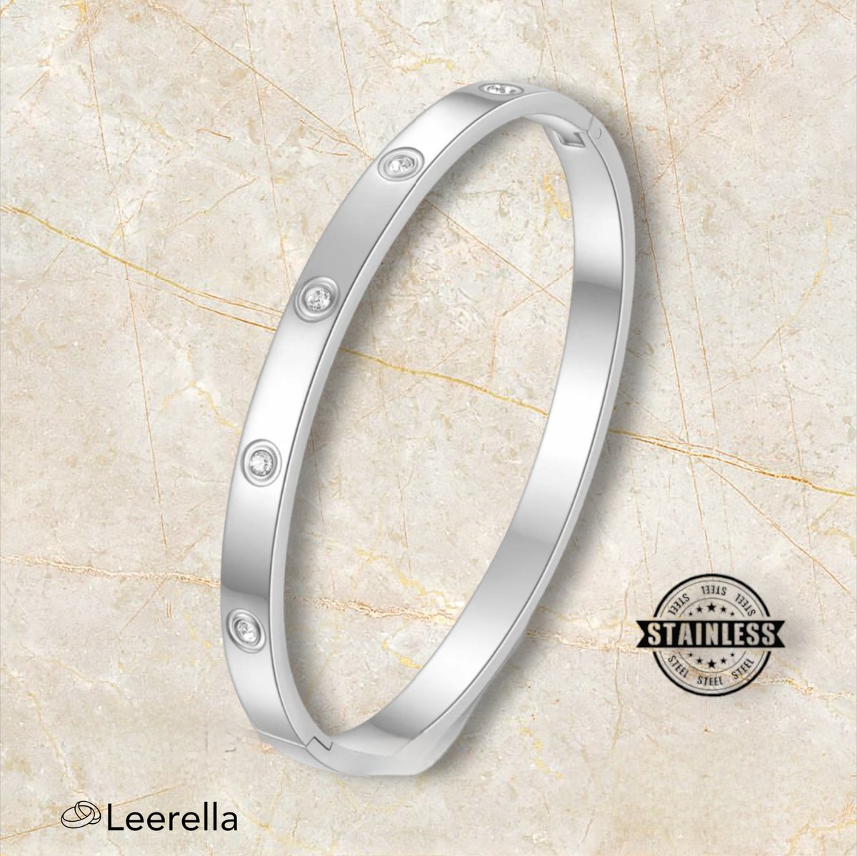 Leerella Schitterende van Bangel Damesarmbanden met Zirkonia in Zilverkleur 6mm - Perfect Cadeau voor Moederdag, Verjaardag of Valentijnsdag! MDL4