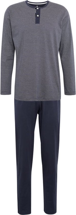 TOM TAILOR heren pyjama O-hals met knoopjes - donkerblauw gestreept - Maat: