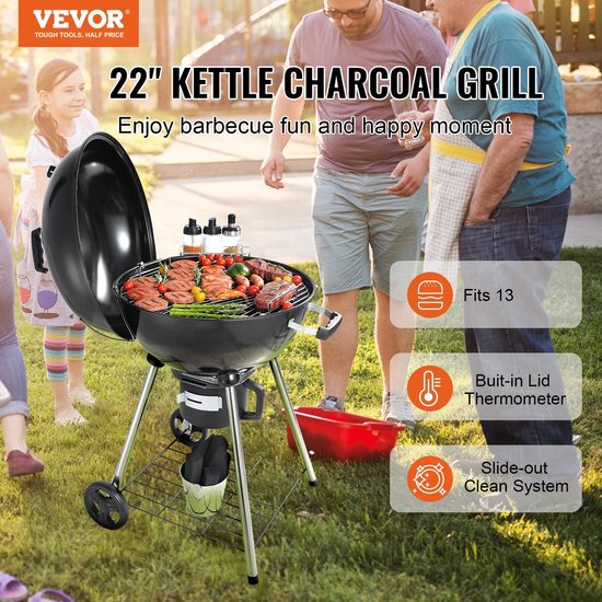 Vevor Barbecue - BBQ - Houtskool - Kogelbarbecue - Houtskoolgrill - Met Wielen - 106 CM Hoog - 56 CM Grill - Porselein Geëmailleerd van VEVOR — afbeelding 4