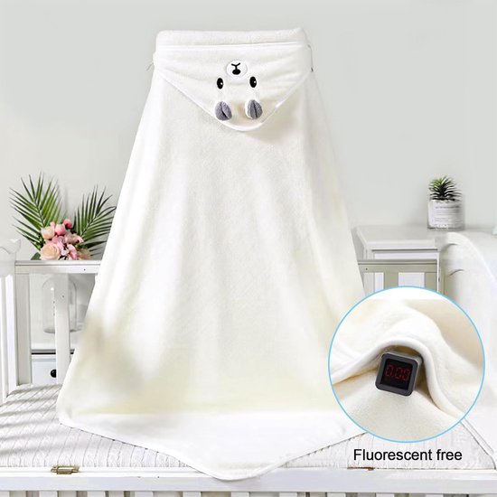 Baby Badstof Handdoek Met Capuchon Met Borduursel New Baby 80 × 80 Cm Witte Olifant
