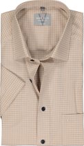 MARVELIS comfort fit overhemd - korte mouw - popeline - beige met wit geruit - Strijkvrij - Boordmaat: 45