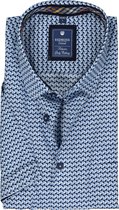 Redmond regular fit overhemd - korte mouw - popeline - blauw dessin - Strijkvriendelijk - Boordmaat: 43/44