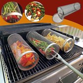 Bbq Grillmand - Rollende Grillmand - Roestvrijstalen Groenten Grillrooster 30 cm - Barbecue Grillrooster