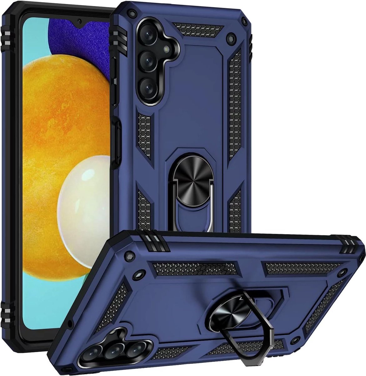 Anti-Shock Hybrid Ring Armor Hoesje Geschikt voor: Samsung Galaxy A14 - Blauw