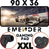 EMENDER - Muismat XXL Professionele Bureau Onderlegger – F1 Racecar - Gaming Muismat - Bureau Accessoires Anti-Slip Mousepad - 90x36 - Grijs