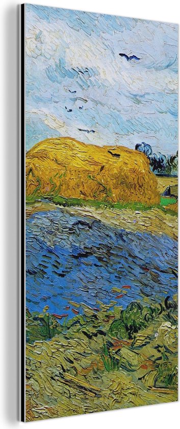 Wanddecoratie Metaal - Aluminium Schilderij Industrieel - Hooibalen onder een regenachtige lucht - Vincent van Gogh - 20x40 cm - Dibond - Foto op aluminium - Industriële muurdecoratie - Voor de woonkamer/slaapkamer