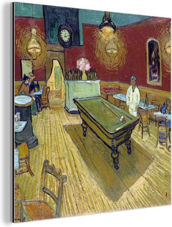 Wanddecoratie Metaal - Aluminium Schilderij Industrieel - Het Nachtcafé - Vincent van Gogh - 90x90 cm - Dibond - Foto op aluminium - Industriële muurdecoratie - Voor de woonkamer/slaapkamer