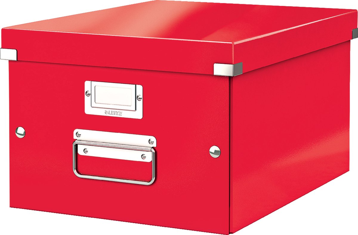 Leitz WOW Click & Store Middelgrote Kartonnen Opbergdoos - 85% Gerecycled Karton - 28.1 x 37 Cm (BxD) - Voor A4 Formaten - Ideaal voor Kantoor En Thuiswerken - Rood