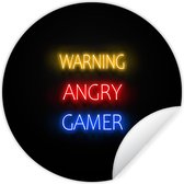 WallCircle - Muurstickers - Behangcirkel - Gaming - Quotes - Warning angry gamer - Neon - ⌀ 120 cm - Muurcirkel - Zelfklevend - Ronde Behangsticker XXL