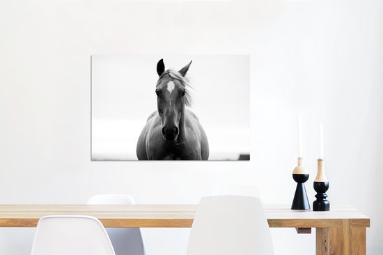 Décoration murale Métal - Peinture Aluminium Industriel - Cheval - Zwart - Wit - Portrait - 90x60 cm - Dibond - Photo sur aluminium - Décoration murale industrielle - Pour le salon/chambre