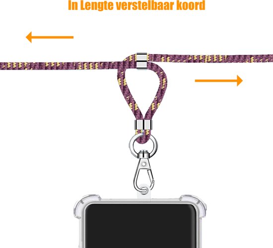 Cordon téléphonique + Étui Adapté pour Xiaomi Redmi Note 13 4G - Longueur Ajustable - Chaîne de téléphone - Étui Antichoc - Violet