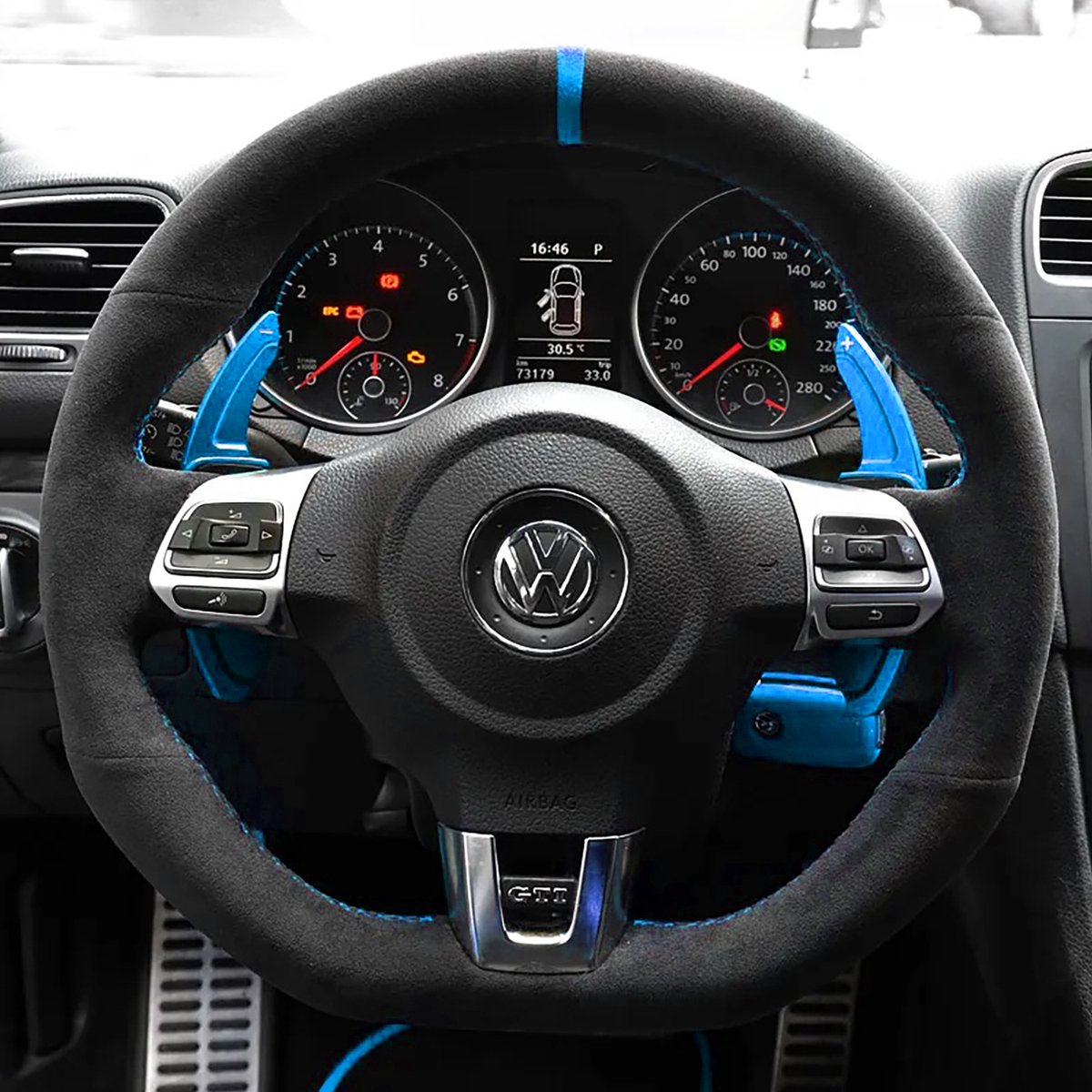 JDtuning® | Premium Alcantara stuurhoes | Geschikt voor Golf 6 DSG GTD GTI R Scirocco Passat Polo Tiguan Volkswagen – Blauw