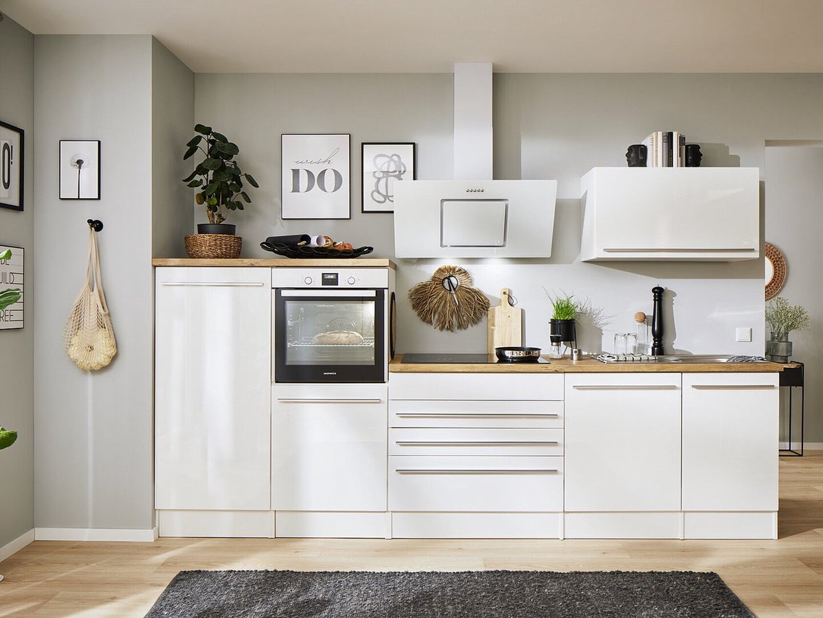 complete keuken met apparatuur Gabriel-Goedkope keuken 320 cm-Wit/Wit - soft close - keramische kookplaat - vaatwasser - afzuigkap - oven - spoelbak
