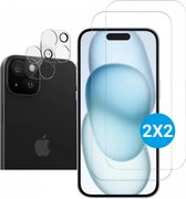 9H Tempered Glass Screen Protector (2-Pack) + Camera Lens Protector Glas (2-Pack) Geschikt voor Apple iPhone 15 Plus | Case Friendly | Ultra Clear | Gemakkelijke installatie