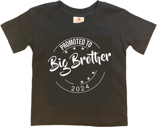 Shirt Aankondiging zwangerschap Promoted to Big Brother 2024 | korte mouw | Zwart/wit | maat 98/104 zwangerschap aankondiging bekendmaking Baby big bro brother Grote Broer