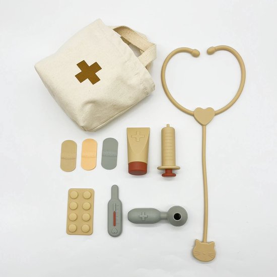Vinchess Dokterset speelgoed - Siliconen Dokterstas Speelgoedset - 9 onderdelen - Kinderdokter - inclusief dokterstas - kinderspeelgoed vanaf 3 jaar - Vinchess