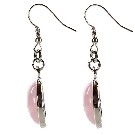 Boucles D'oreilles Pendantes Argent 925 - Quartz Rose Naturel - Fait Main Inde