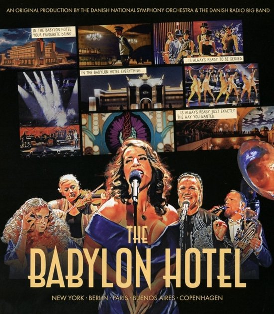 Coveralbum met tekst 'The Babylon Hotel' en afbeeldingen van een orkest en zangeres.