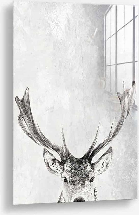 Wallfield™ - Reindeer in snow | Glasschilderij | Gehard glas | 80 x 120 cm | Magnetisch Ophangsysteem